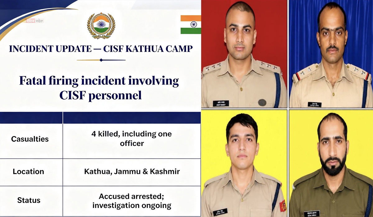 Kathua Firing : ਕਠੂਆ &lsquo;ਚ CISF ਜਵਾਨ ਨੇ ਸਾਥੀਆਂ &lsquo;ਤੇ ਚਲਾਈਆਂ ਗੋਲੀਆਂ, 4 ਦੀ ਮੌਤ ; ਬਹਿਸ ਤੋਂ ਬਾਅਦ ਵਾਪਰੀ ਘਟਨਾ